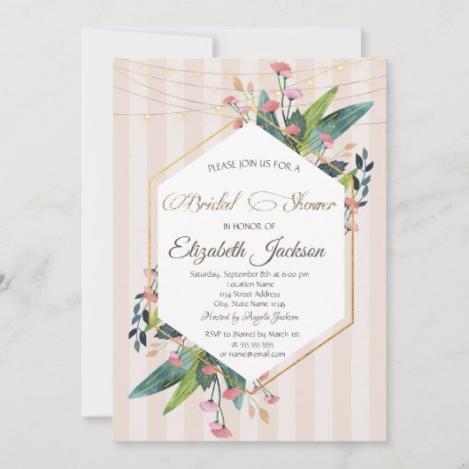 フローラフレームストライプのブライダルシャワー招待 招待状 (正面)