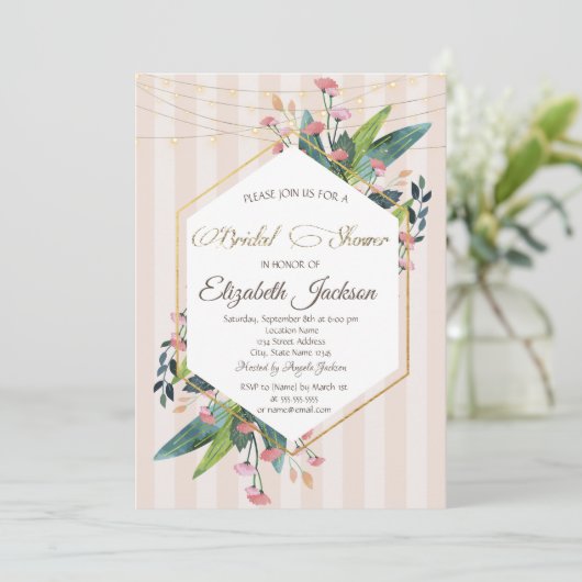 フローラフレームストライプのブライダルシャワー招待 招待状 (スタンド正面)