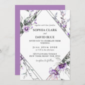 フローラフレームパープルラベンダー結婚ズ 招待状 (正面/裏面)