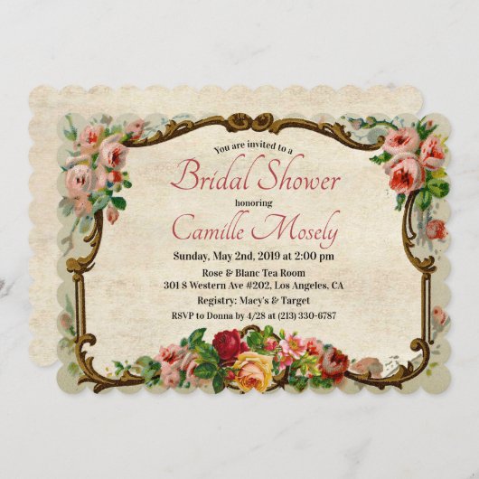 フローラフレームビクトリアンブライダルシャワー招待 招待状 (正面/裏面)