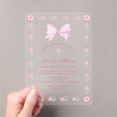 フローラフレームピンクバプテスマ アクリル招待状 (インサイチュ (ポータブル))