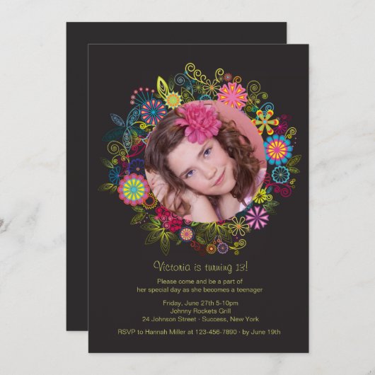 フローラフレームフォト招待状 招待状 (正面/裏面)