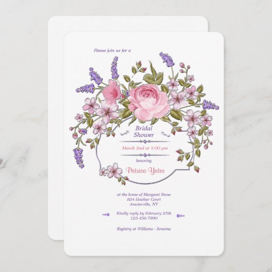 フローラフレームブライダルシャワーの招待 招待状 (正面/裏面)