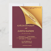 フローラフレームプラムと金ゴールドイスラム結婚教徒 招待状 (正面)