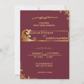 フローラフレームプラムと金ゴールドイスラム結婚教徒 招待状 (正面)