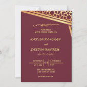 フローラフレームプラムと金ゴールドイスラム結婚教徒 招待状 (正面)