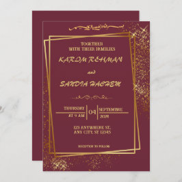 フローラフレームプラムと金ゴールドイスラム結婚教徒 招待状