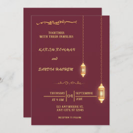 フローラフレームプラムと金ゴールドイスラム結婚教徒 招待状