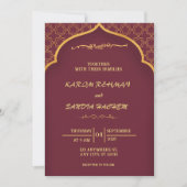 フローラフレームプラムと金ゴールドイスラム結婚教徒 招待状 (正面)