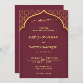 フローラフレームプラムと金ゴールドイスラム結婚教徒 招待状