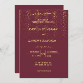 フローラフレームプラムと金ゴールドイスラム結婚教徒 招待状