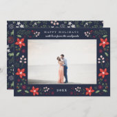 フローラフレームホリデイカードインネイビー シーズンカード (正面/裏面)