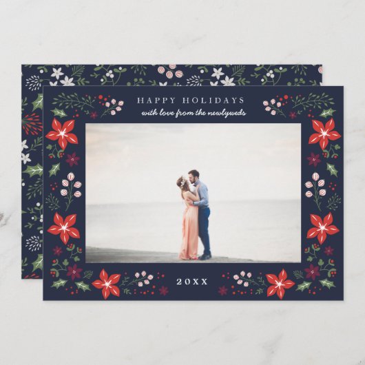 フローラフレームホリデイカードインネイビー シーズンカード (正面/裏面)