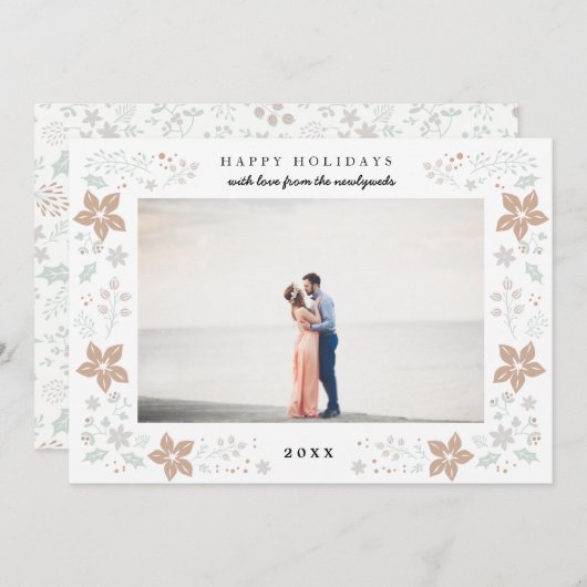 フローラフレームホリデーフォトカード金ゴールド シーズンカード (正面/裏面)