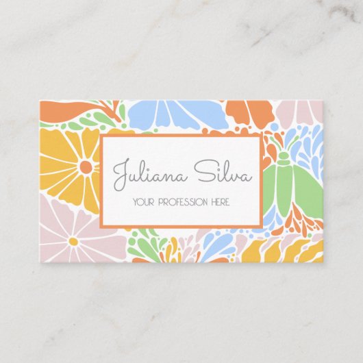 フローラフレームレトロ カラフル 名刺 (正面)