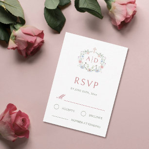 フローラフレーム宗教結婚のモノグラムRSVPカード 出欠カード