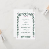 フローラフレーム感動的マインドフルハッピーバースデー カード (正面/裏面インサイチュ)