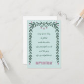 フローラフレーム感動的マインドフルハッピーバースデー カード (正面/裏面インサイチュ)