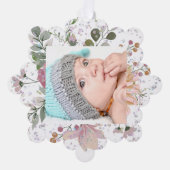 フローラフレーム新生児メリークリスマス オーナメントカード (正面)