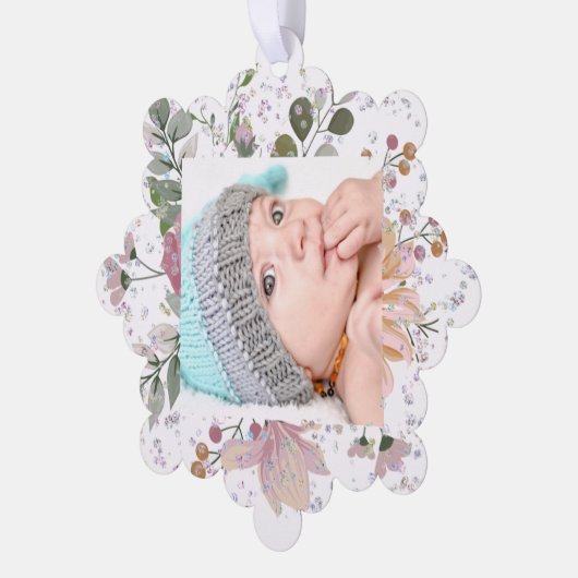 フローラフレーム新生児メリークリスマス オーナメントカード (左)