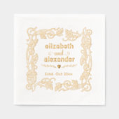 フローラフレーム新郎新婦の結婚名前のカップル 箔ナプキン (正面)