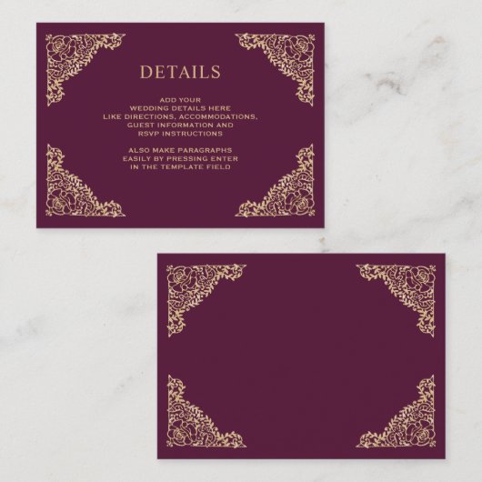 フローラフレーム梅と金ゴールド結婚の詳細 エンクロージャーカード (正面/裏面)