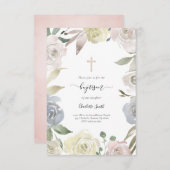 フローラフレーム洗礼ベビーガール 招待状 (正面/裏面)