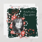 フローラフレーム白黒卒業招待状 招待状 (正面/裏面)