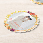 フローラフレーム結婚カップル写真ベージュさん ペーパーコースター (アングル)