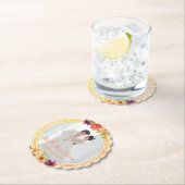 フローラフレーム結婚カップル写真ベージュさん ペーパーコースター (インサイチュ)