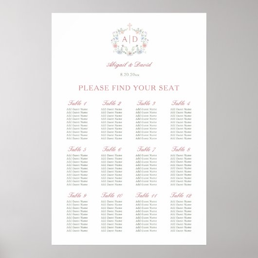 フローラフレーム結婚宗教的な座席表 ポスター (正面)