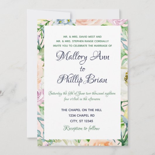 フローラフレーム結婚式招待状 招待状 (正面)