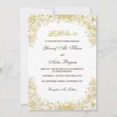 フローラフレーム金ゴールド華美ホワイトムリ結婚ズム 招待状 (正面)