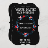 フローラフレーム黒モダン結婚式招待状 招待状 (正面/裏面)