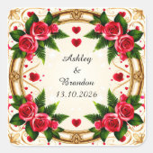 フローラフレーム(ピンクのバラ) スクエアシール (正面)