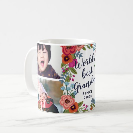 フローラフレーム – 世界のおばあちゃん最高のフォトコラージュ コーヒーマグカップ (正面左)