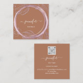 フローラフレームQRコードロゴピンクブラウンオンラインショップ スクエア名刺 (正面/裏面)