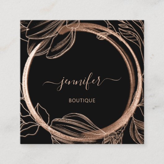 フローラフレームQRコードロゴブラックバラ 王室の スクエア名刺 (正面)