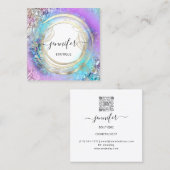 フローラフレームQRコードロゴ金ゴールドガーデンピンク スクエア名刺 (正面/裏面)