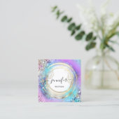 フローラフレームQRコードロゴ金ゴールドガーデンピンク スクエア名刺 (スタンド正面)