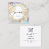 フローラフレームQRコードロゴ金ゴールドグレー抽象芸術 スクエア名刺 (正面/裏面)