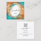 フローラフレームQRコードロゴ金ゴールドティール（緑がかった色）サンゴ スクエア名刺 (正面/裏面)