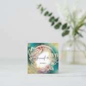 フローラフレームQRコードロゴ金ゴールドティール(緑がかった色)緑 スクエア名刺 (スタンド正面)