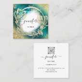 フローラフレームQRコードロゴ金ゴールドティール（緑がかった色）青 スクエア名刺 (正面/裏面)