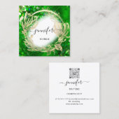 フローラフレームQRコードロゴ金ゴールドトロピカルグリーン スクエア名刺 (正面/裏面)