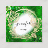 フローラフレームQRコードロゴ金ゴールドトロピカルグリーン スクエア名刺 (正面)