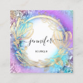 フローラフレームQRコードロゴ金ゴールドピンク スクエア名刺 (正面)