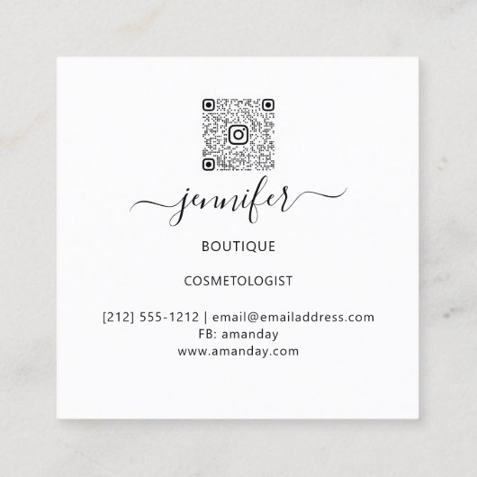 フローラフレームQRコードロゴ金ゴールドブルーピンク スクエア名刺 (裏面)