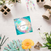 フローラフレームQRコードロゴ金ゴールドブルーピンク スクエア名刺