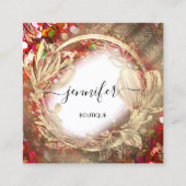 フローラフレームQRコードロゴ金ゴールド赤紙吹雪 王室の スクエア名刺 (正面)